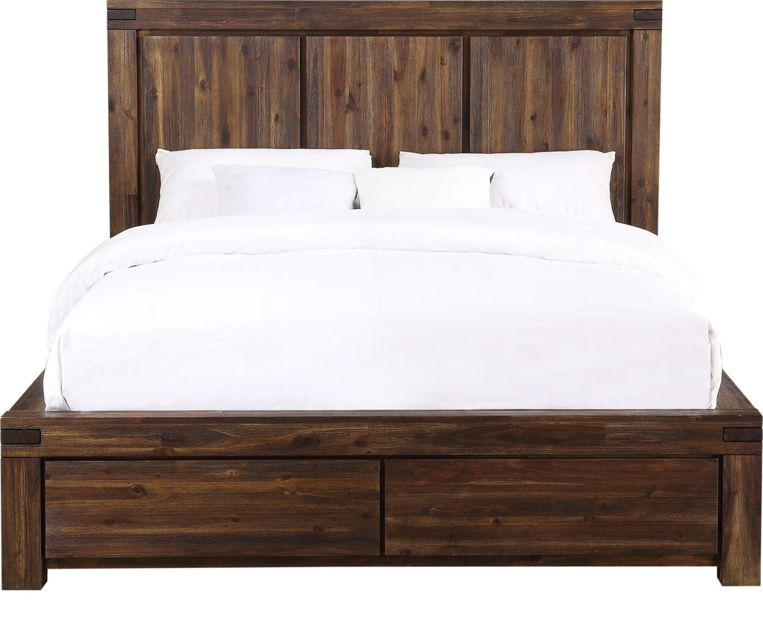 Meadow Solid Wood Footboard Storage Bed in Brick Brown — white background, front view