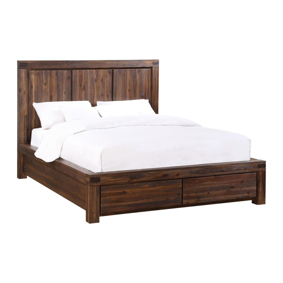 Meadow Solid Wood Footboard Storage Bed by Modus in Brick Brown — white background, angled view