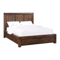 Meadow Solid Wood Footboard Storage Bed by Modus in Brick Brown — white background, angled view