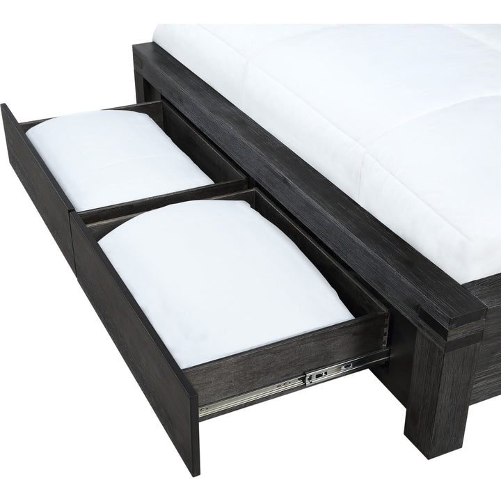 Meadow Solid Wood Footboard Storage Bed in Graphite — close-up of a footboard storage drawer