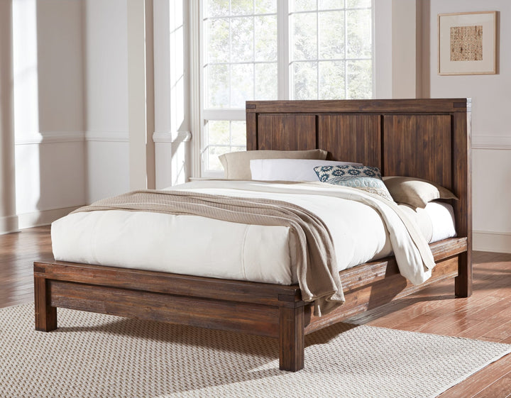 Meadow Solid Wood Platform Bed in Brick Brown styled in a bedroom