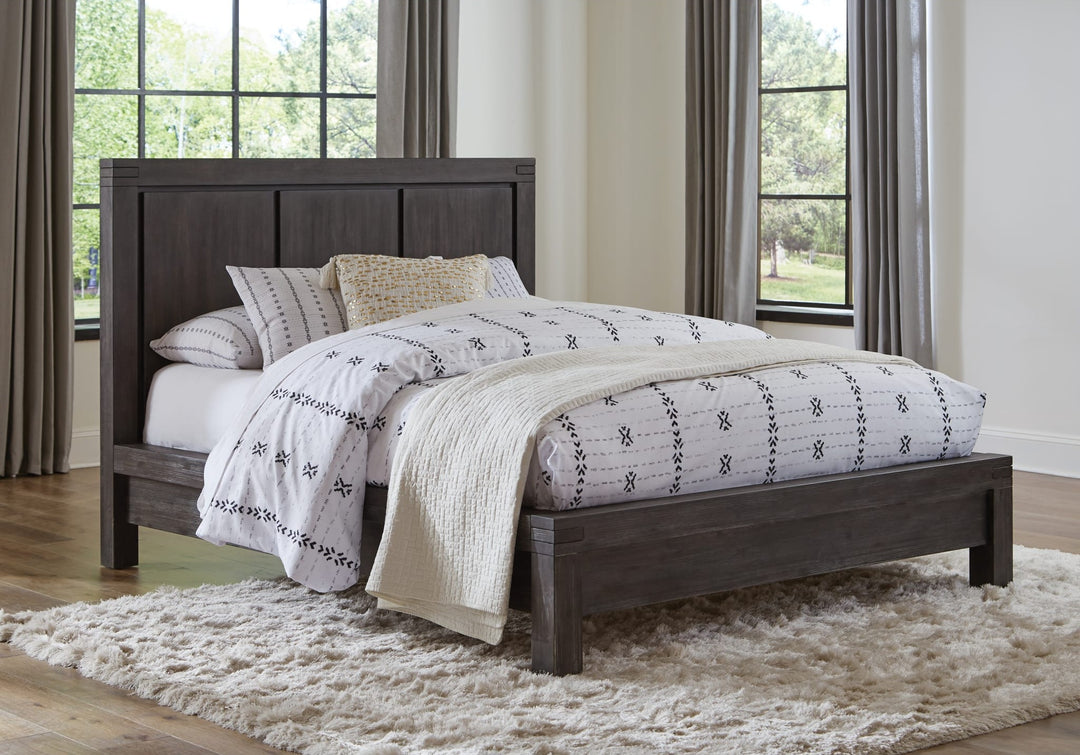 Meadow Solid Wood Platform Bed in Graphite styled in a bedroom