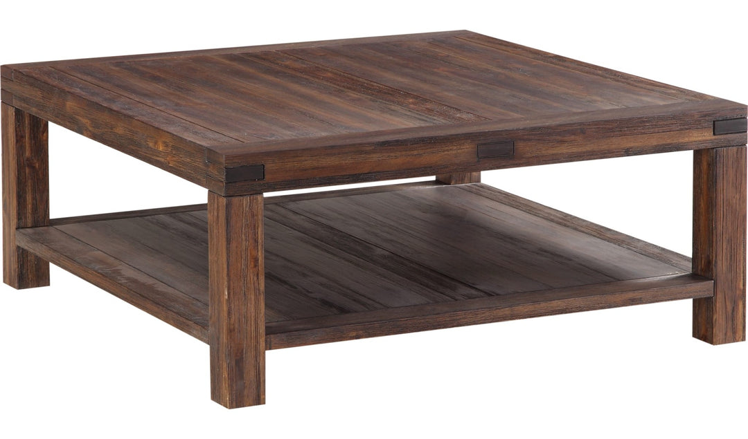 Meadow Solid Wood Square Coffee Table in Brick Brown — product view on a white background