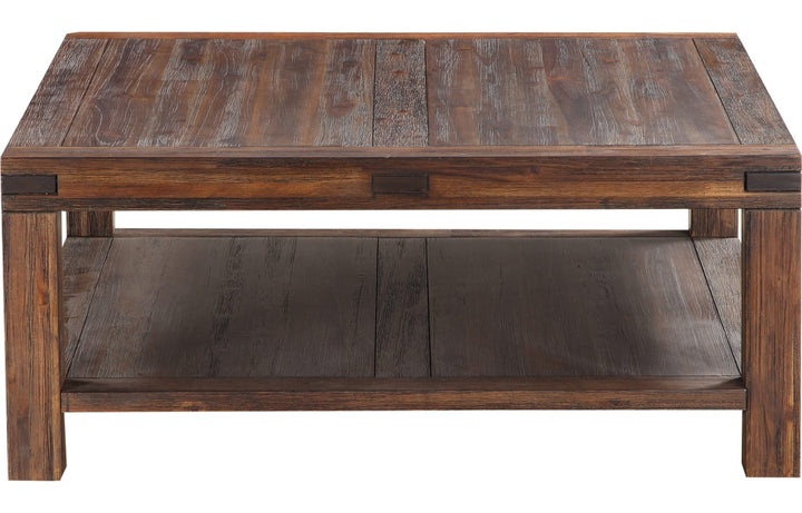 Meadow Solid Wood Square Coffee Table in Brick Brown — product view on a white background