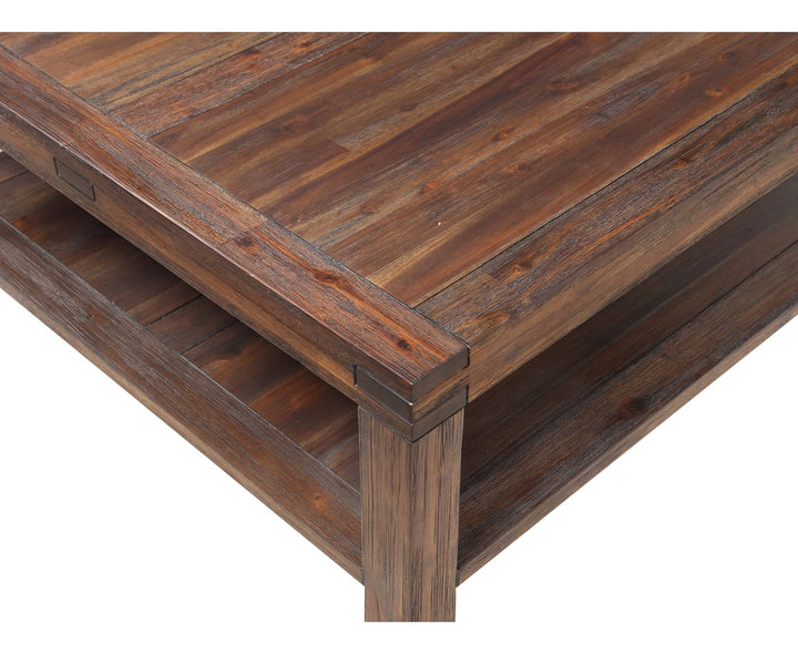 Meadow Solid Wood Square Coffee Table in Brick Brown — product view on a white background