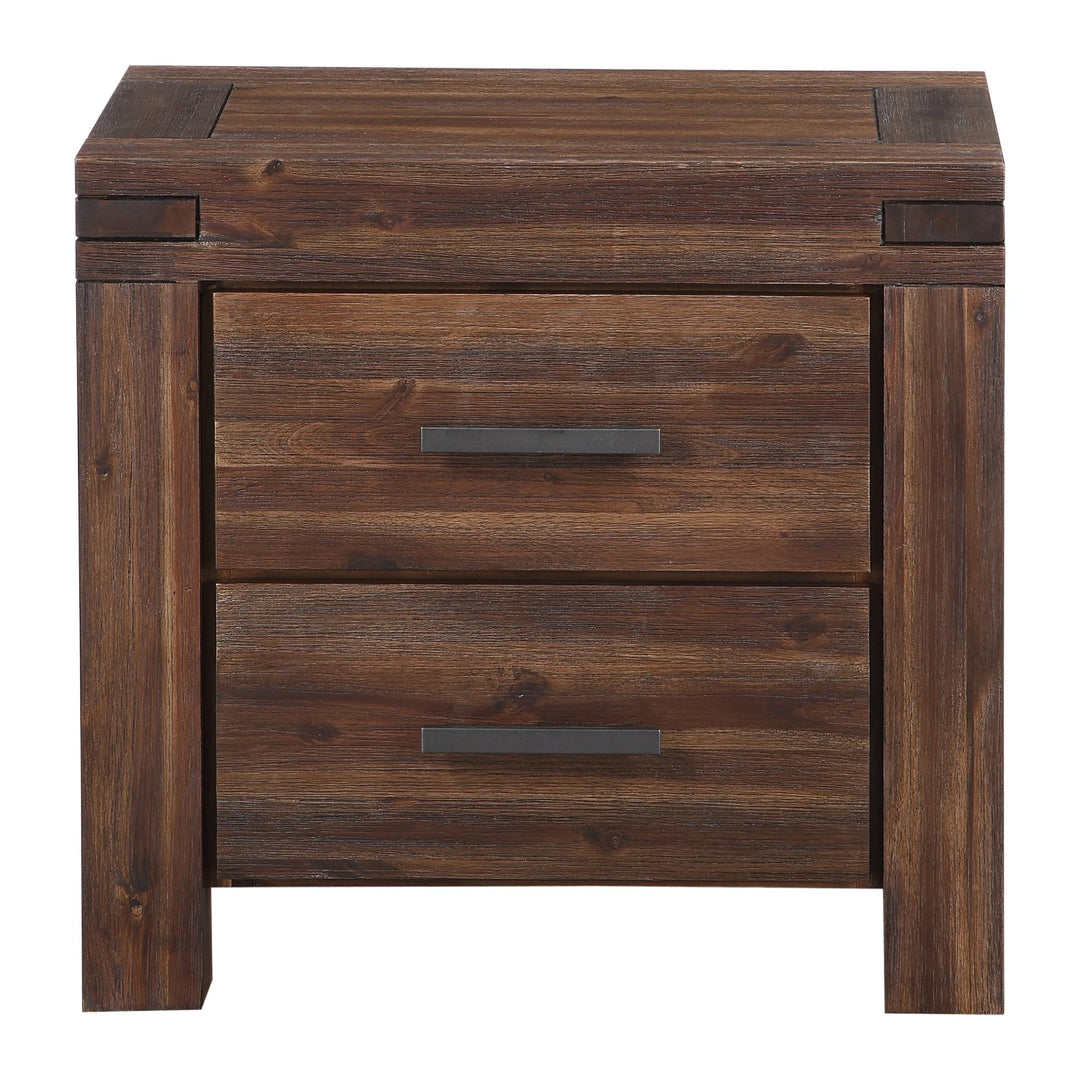 Meadow Two Drawer Solid Wood Nightstand by Modus in Brick Brown — on a white background