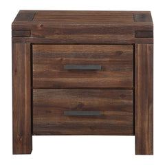 Meadow Two Drawer Solid Wood Nightstand by Modus in Brick Brown — on a white background