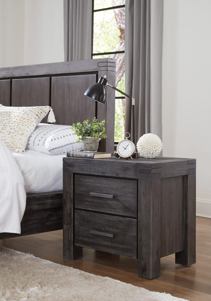 Meadow Two Drawer Solid Wood Nightstand in Graphite — in a bedroom setting