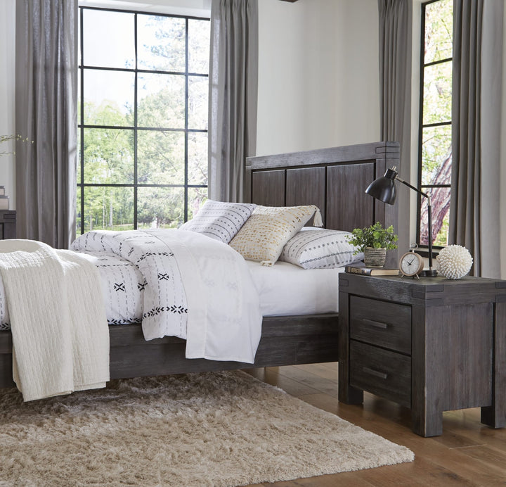 Meadow Two Drawer Solid Wood Nightstand in Graphite — in a bedroom setting