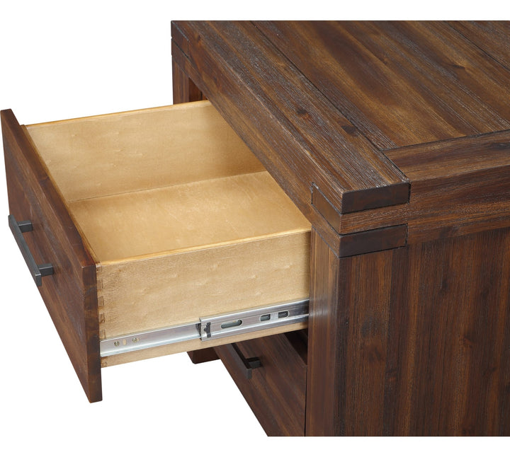 Meadow Two Drawer Solid Wood Nightstand in Brick Brown — with drawers open
