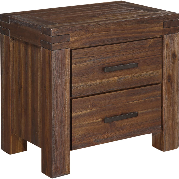 Meadow Two Drawer Solid Wood Nightstand in Brick Brown — on a white background