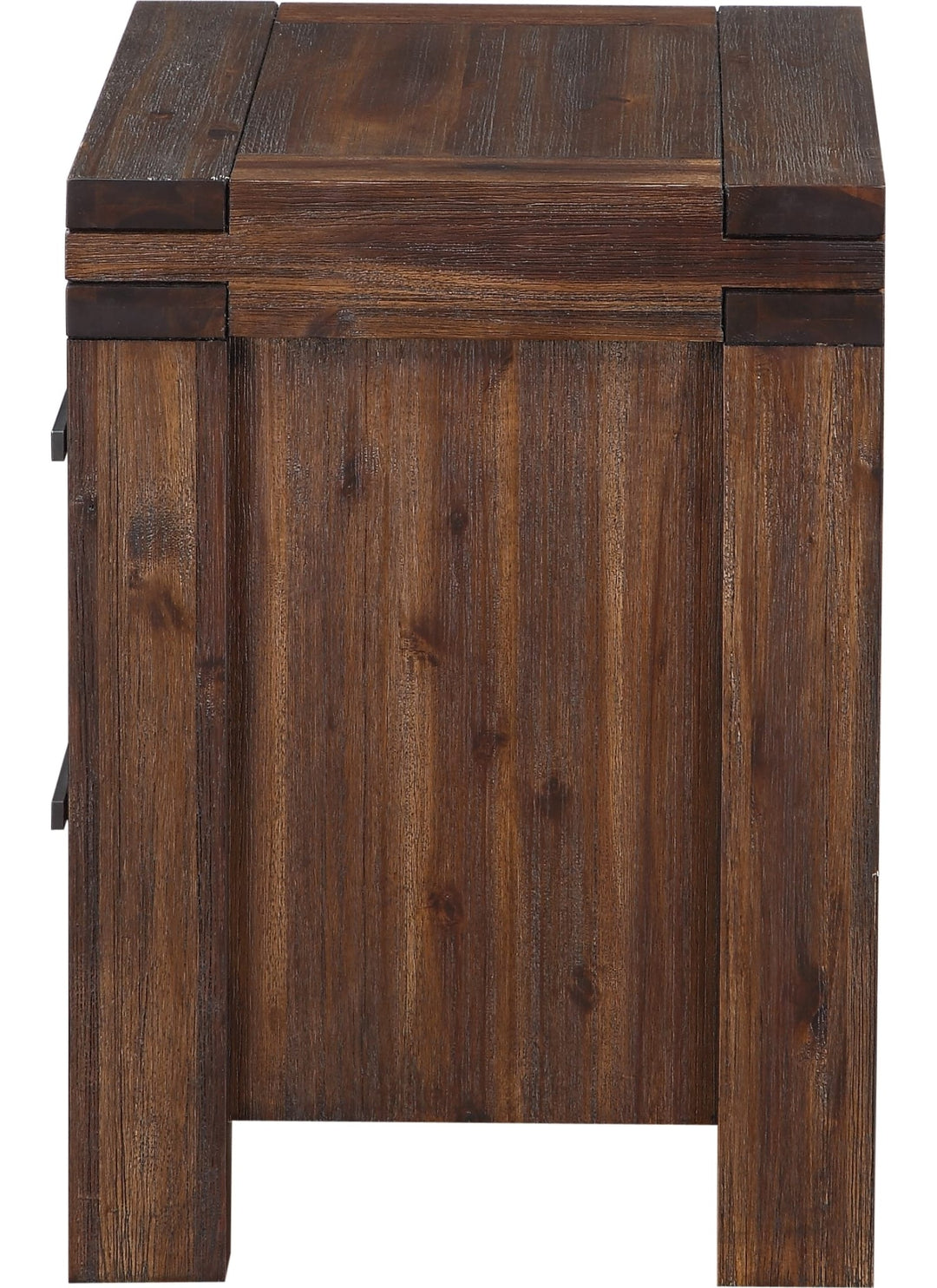 Meadow Two Drawer Solid Wood Nightstand in Brick Brown — side view