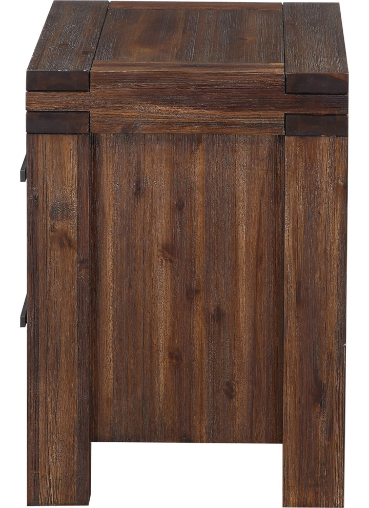 Meadow Two Drawer Solid Wood Nightstand in Brick Brown — side view