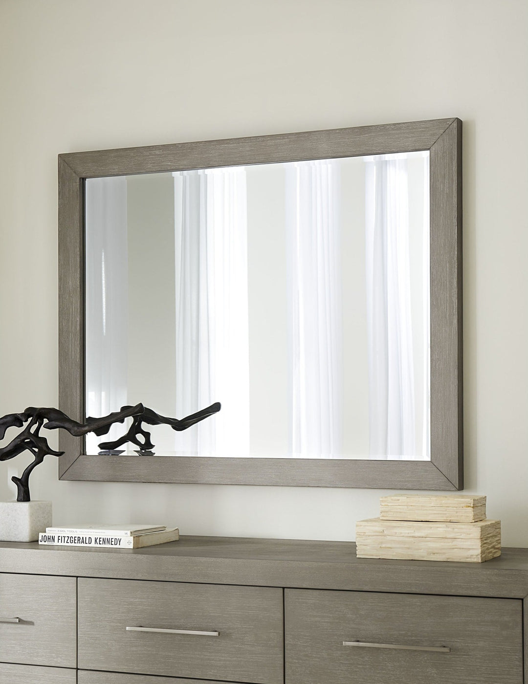 Melbourne Beveled Glass Mirror in Mineral — styled on the matching dresser (sold separately)