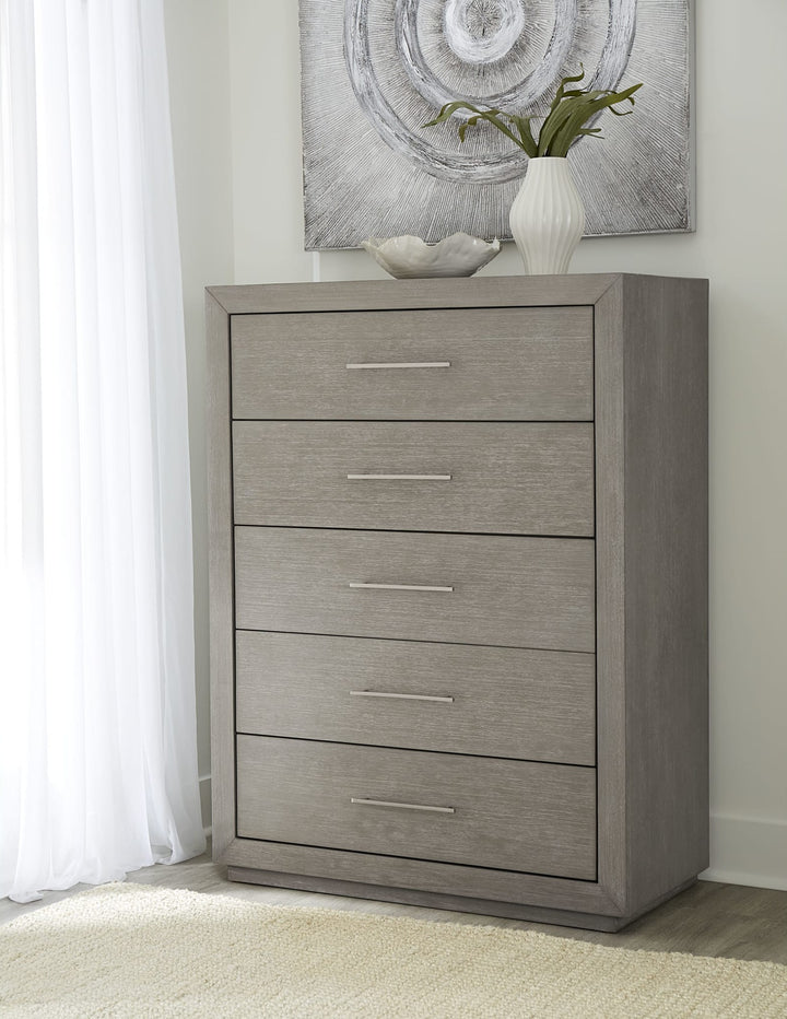 Melbourne Five Drawer Chest in Mineral — styled in a room