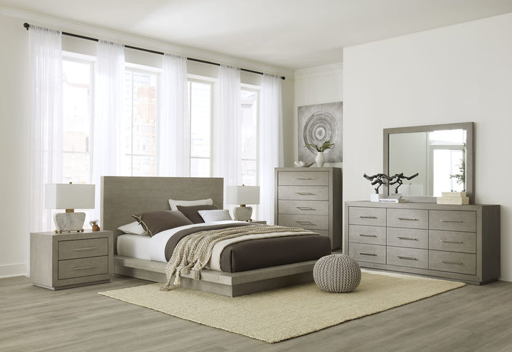 Melbourne Five Drawer Chest in Mineral — in a bedroom setting