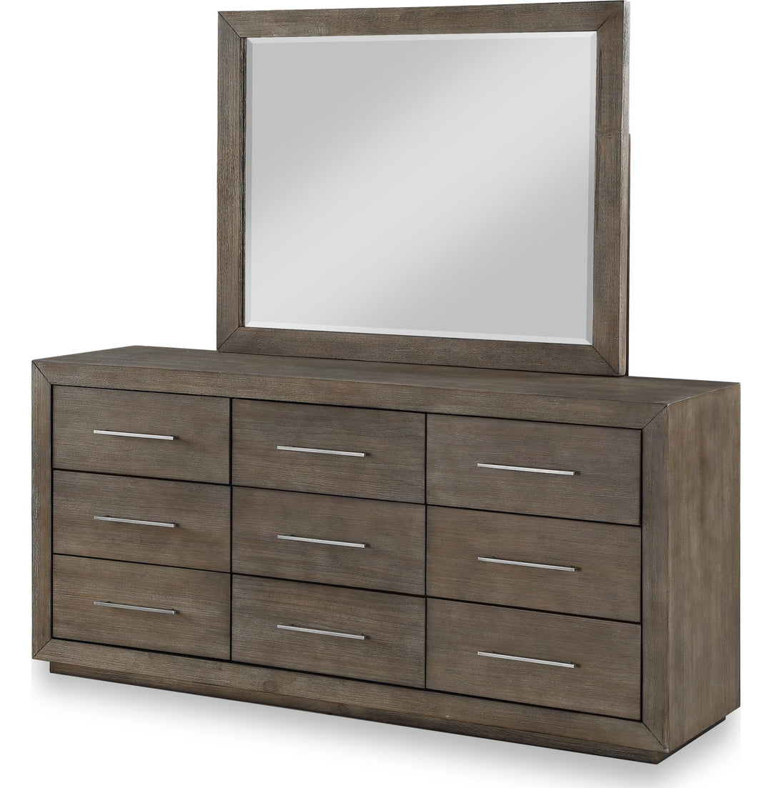 Melbourne Nine Drawer Dresser in Dark Pine — on a white background with the matching mirror (sold separately)