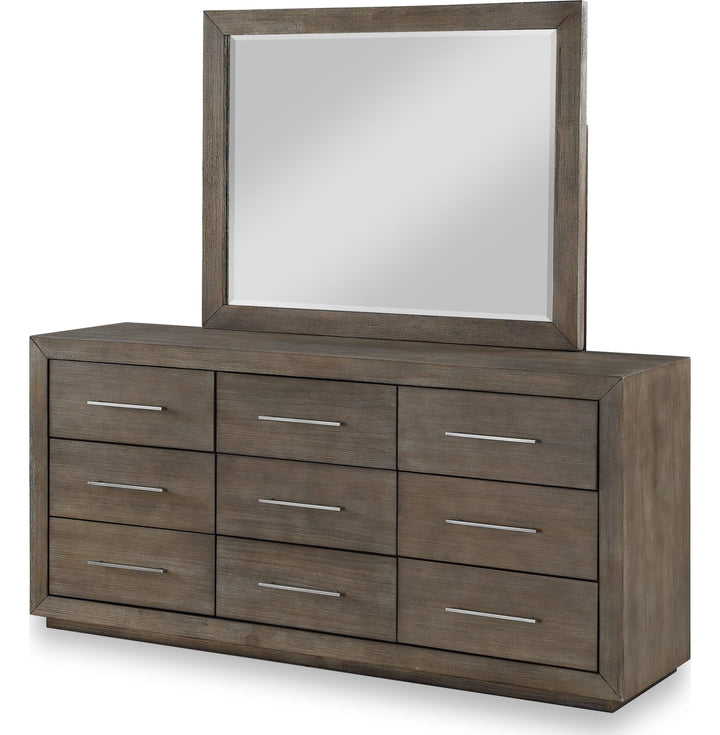 Melbourne Nine Drawer Dresser in Dark Pine — on a white background with the matching mirror (sold separately)