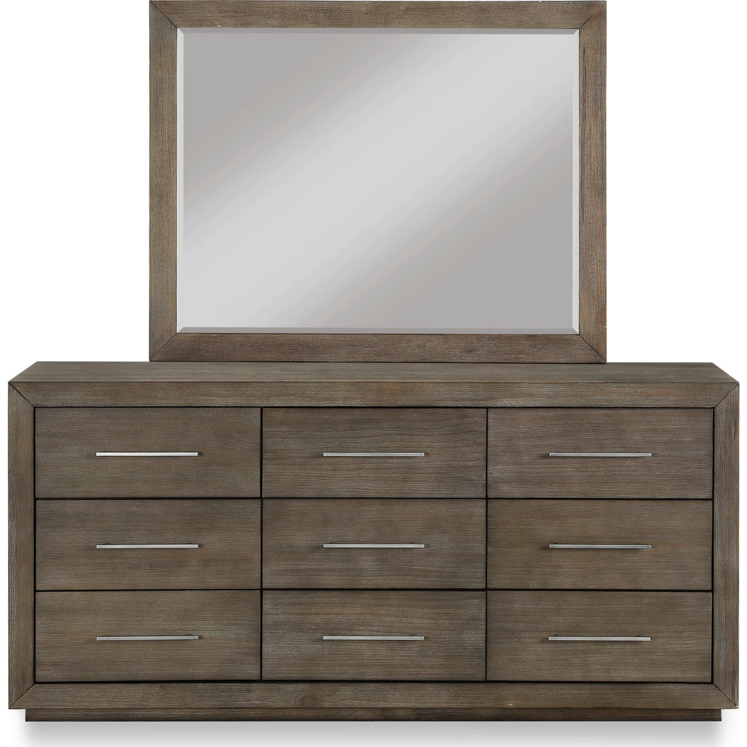 Melbourne Nine Drawer Dresser in Dark Pine — on a white background with the matching mirror (sold separately)