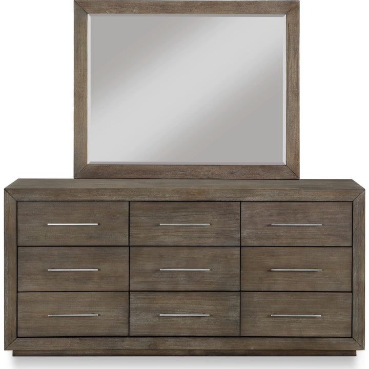 Melbourne Nine Drawer Dresser in Dark Pine — on a white background with the matching mirror (sold separately)