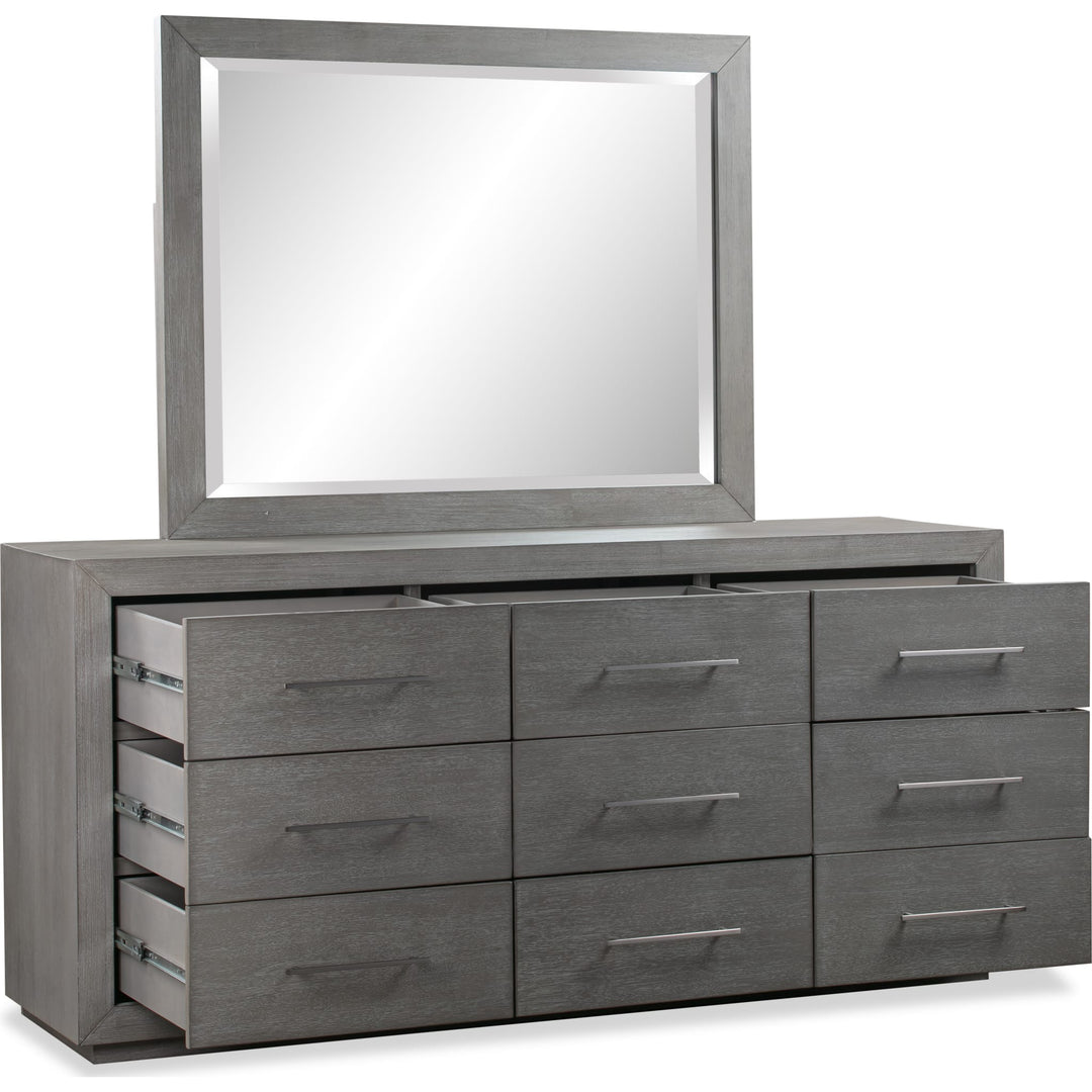 Melbourne Nine Drawer Dresser in Mineral — on a white background with the matching mirror (sold separately)