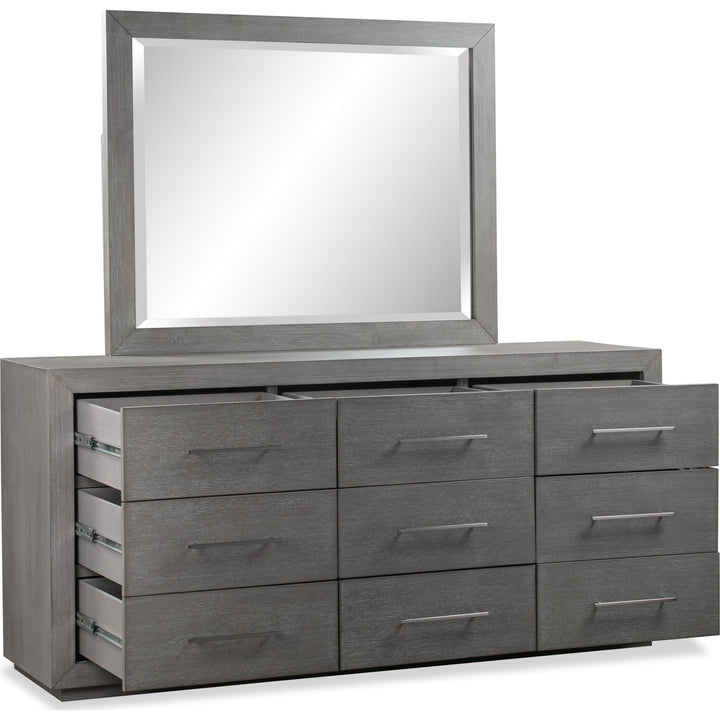 Melbourne Nine Drawer Dresser in Mineral — on a white background with the matching mirror (sold separately)