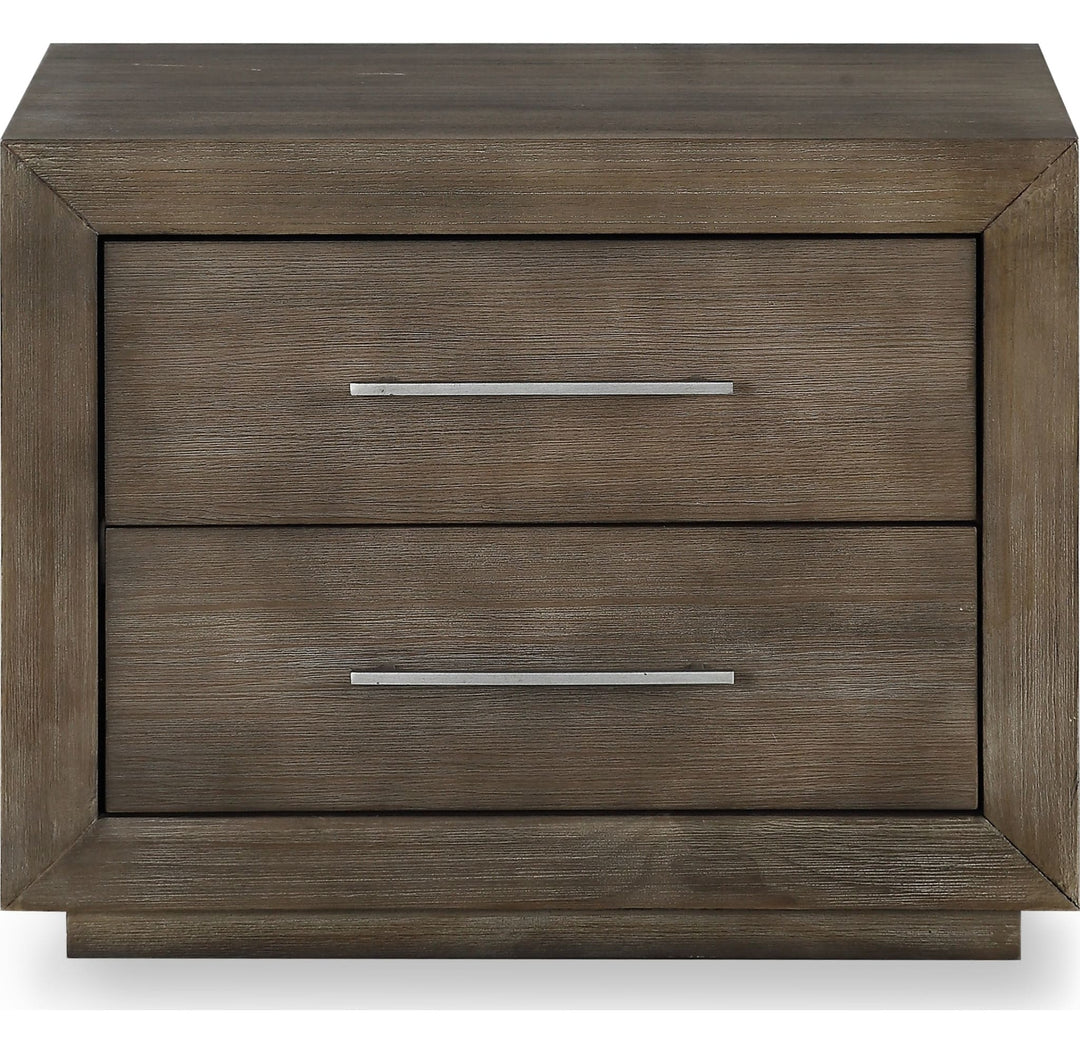 Melbourne Two Drawer Nightstand with USB in Dark Pine — on a white background