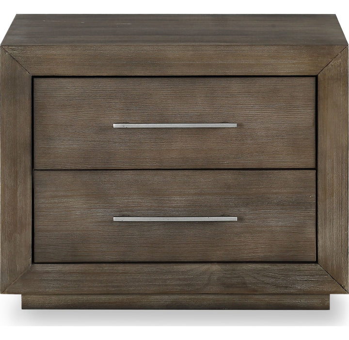 Melbourne Two Drawer Nightstand with USB in Dark Pine — on a white background