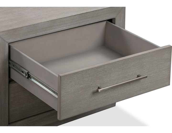 Melbourne Two Drawer Nightstand with USB in Mineral — with drawers open