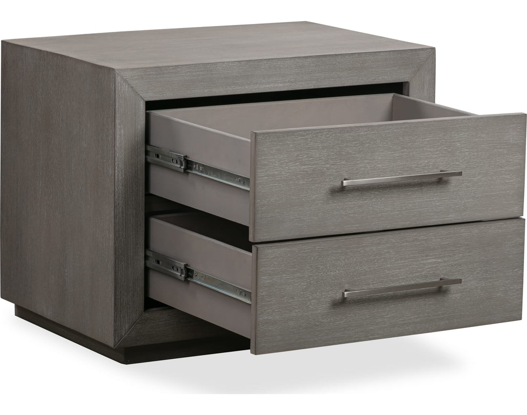 Melbourne Two Drawer Nightstand with USB in Mineral — with drawers open