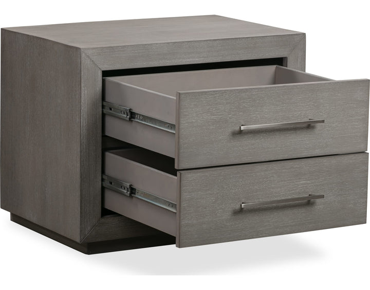 Melbourne Two Drawer Nightstand with USB in Mineral — with drawers open