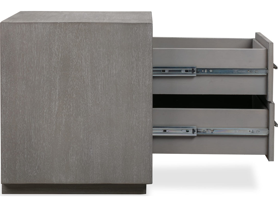 Melbourne Two Drawer Nightstand with USB in Mineral — with drawers open