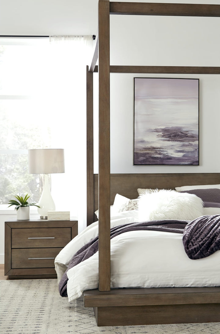 Melbourne Wood Canopy Bed in Dark Pine styled in a bedroom