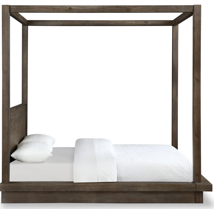Melbourne Wood Canopy Bed in Dark Pine — white background, side profile