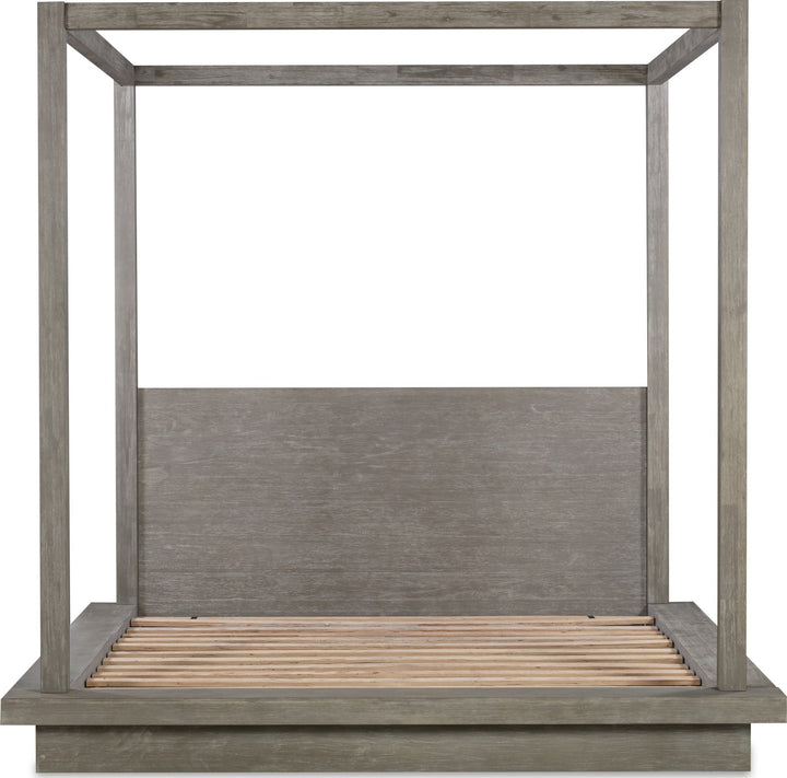 Melbourne Wood Canopy Bed in Mineral — front view without mattress