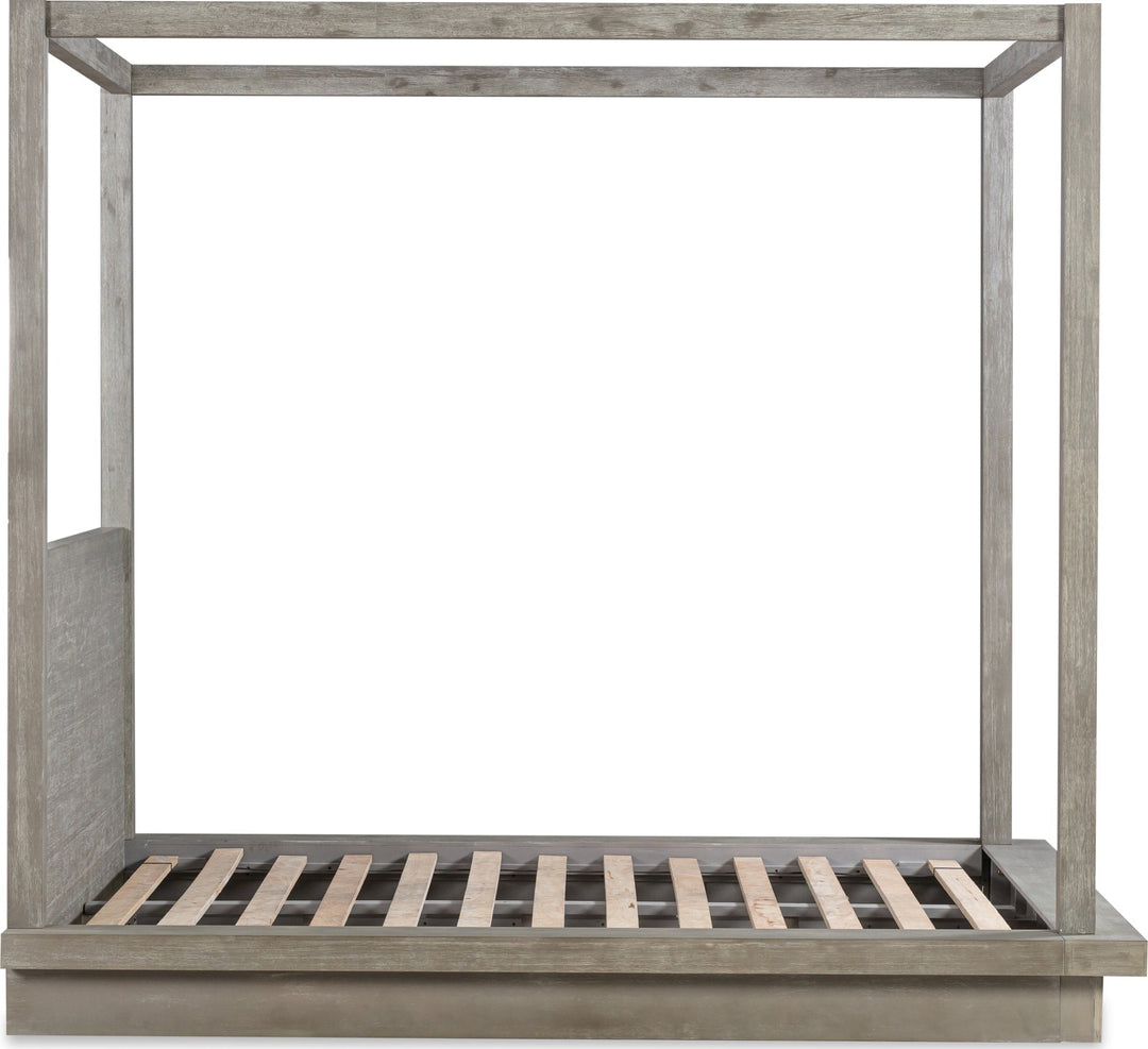 Melbourne Wood Canopy Bed in Mineral — slat platform without mattress