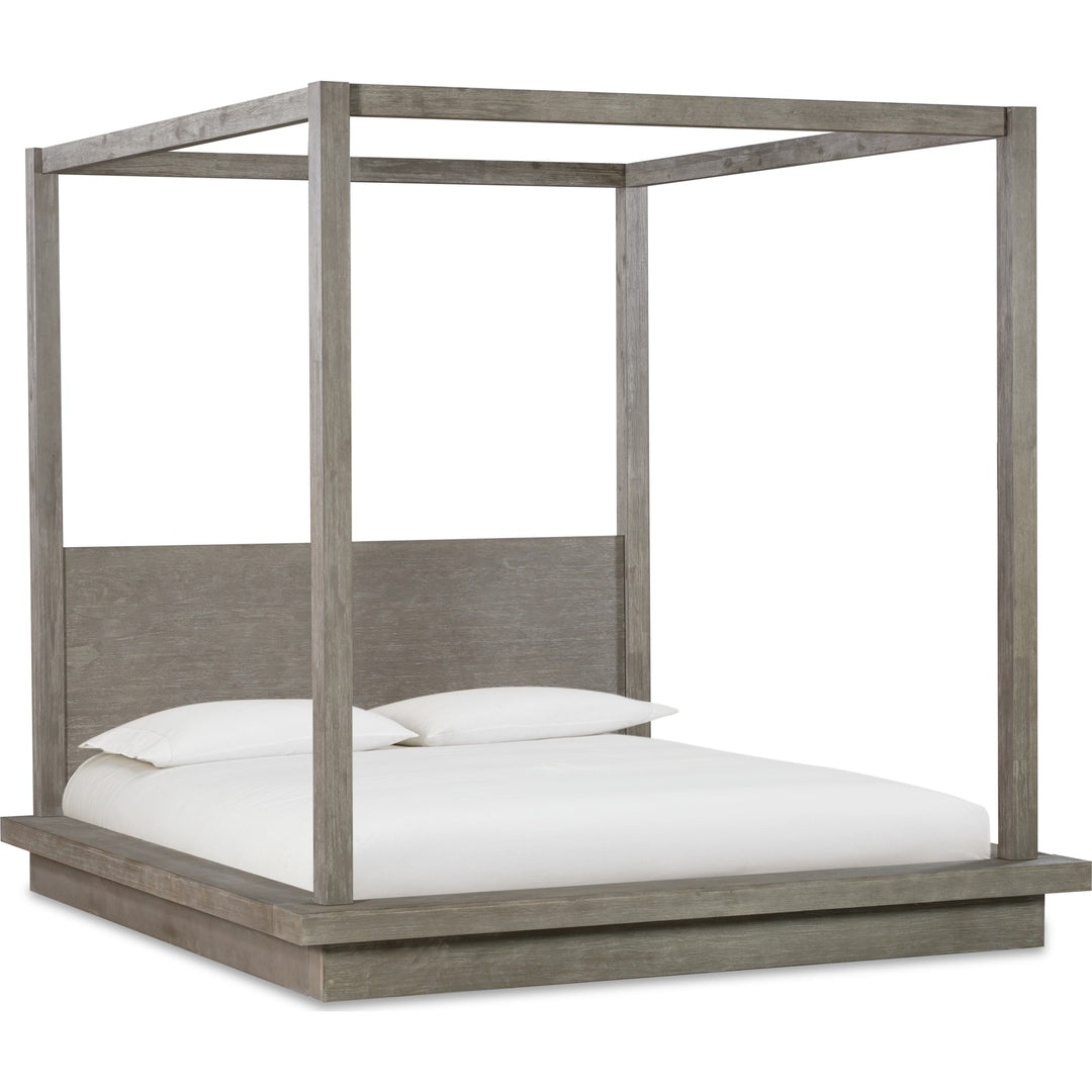 Melbourne Wood Canopy Bed in Mineral — white background, angled view