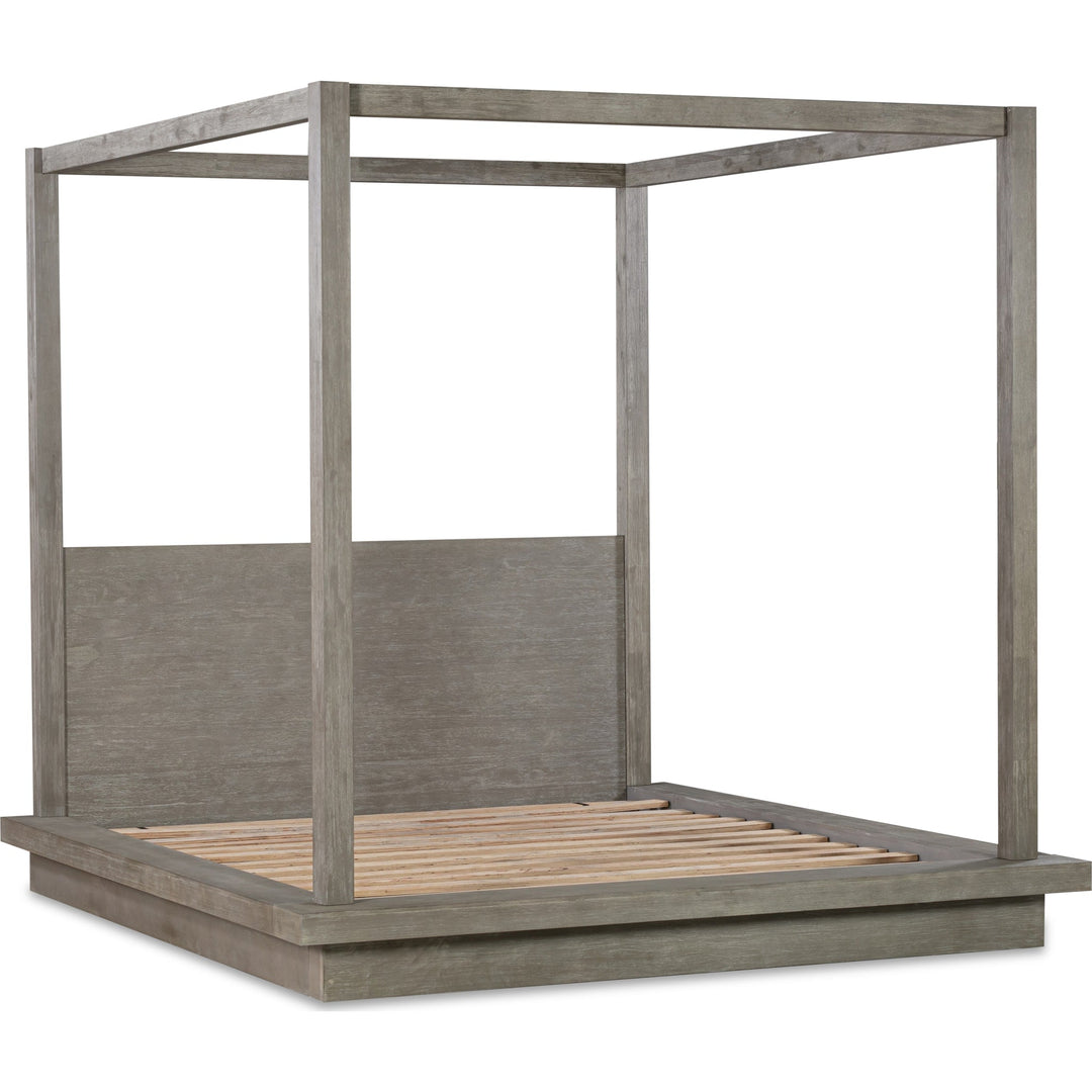 Melbourne Wood Canopy Bed in Mineral — angled view without mattress