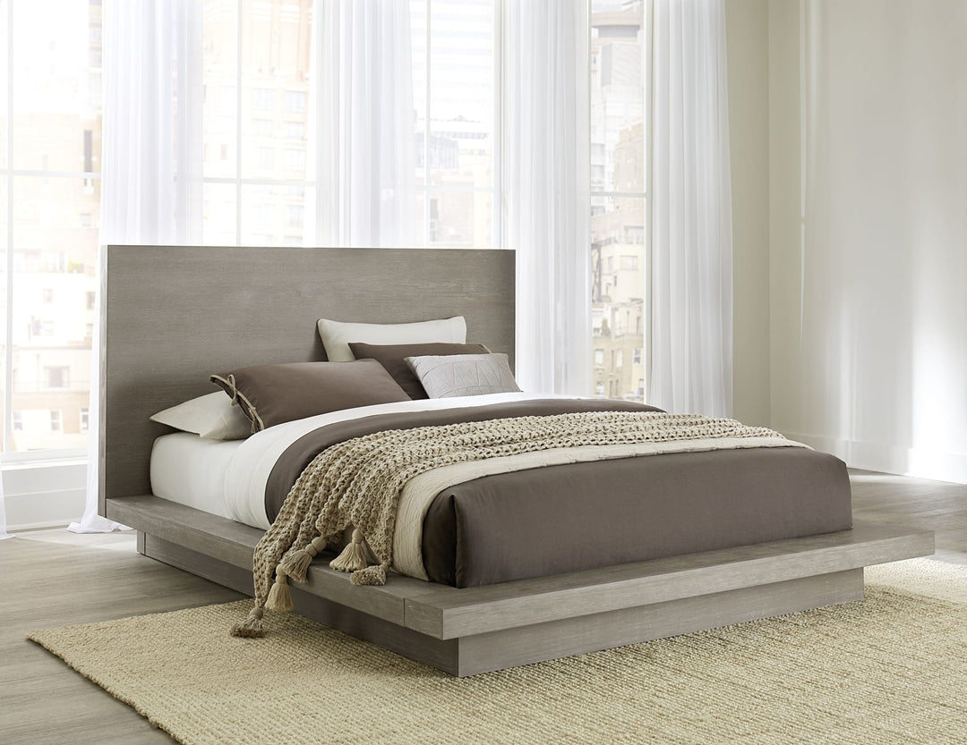 Melbourne Wood Platform Bed in Mineral styled in a bedroom