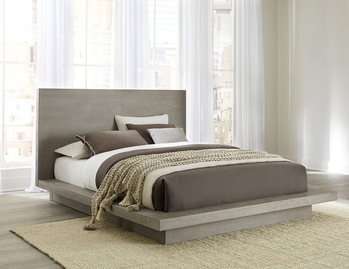 Melbourne Wood Platform Bed in Mineral styled in a bedroom