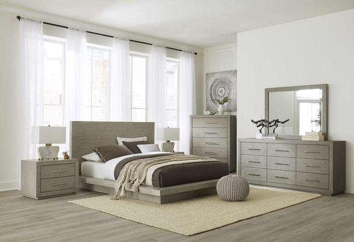 Melbourne Wood Platform Bed in Mineral styled in a bedroom