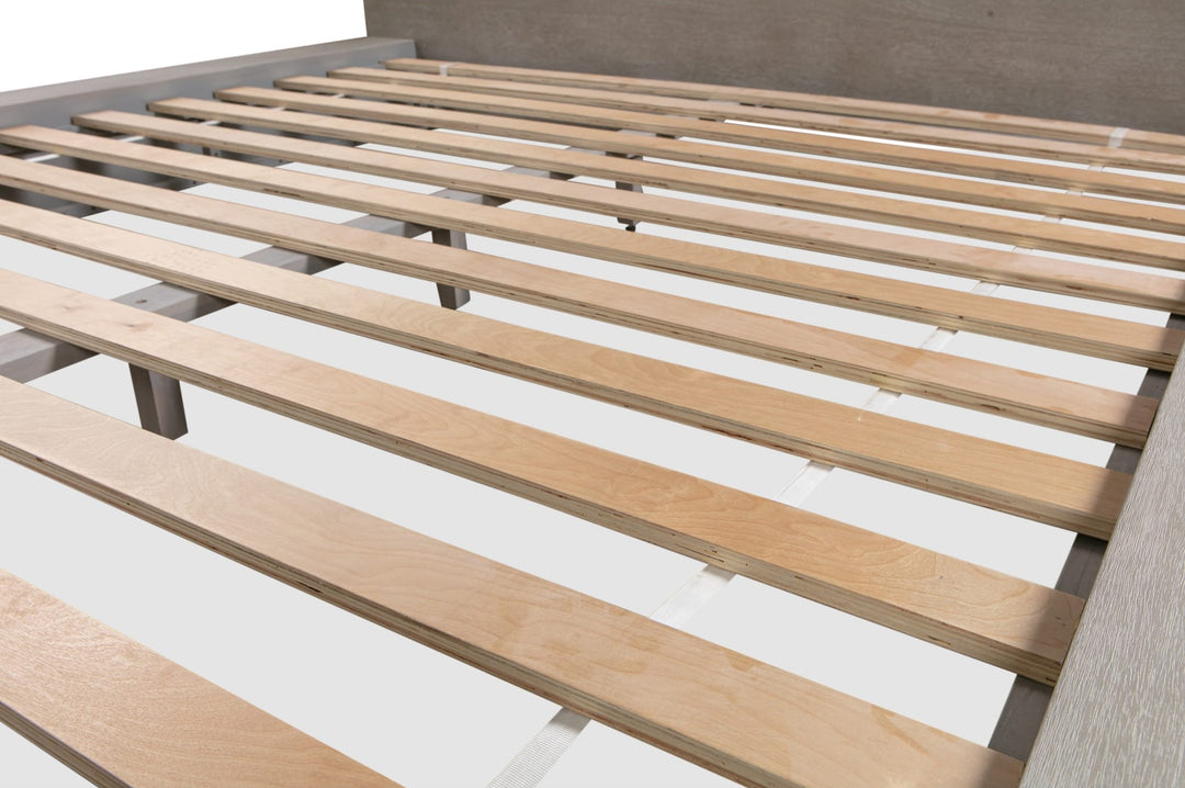 Melbourne Wood Platform Bed in Mineral — close-up of the slat platform