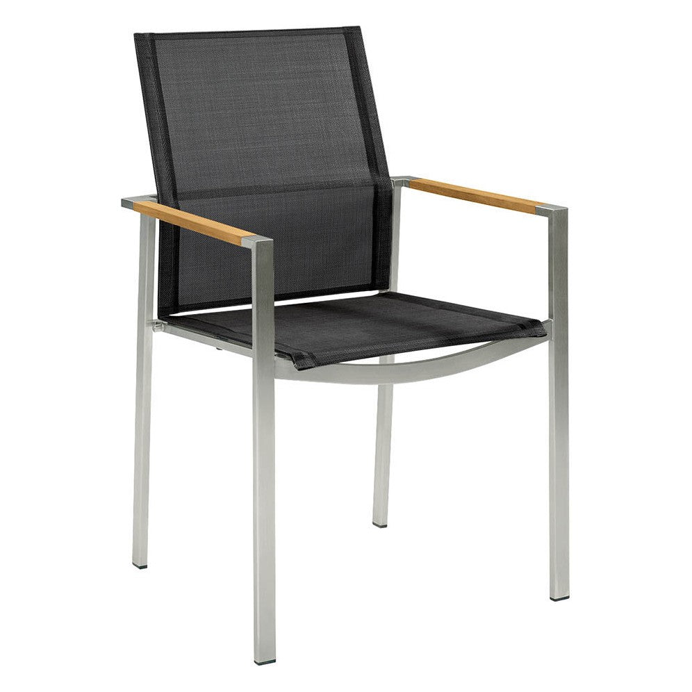 Mercury Armchair – Stainless & Teak by Barlow Tyrie – Natural Teak / Charcoal, white background