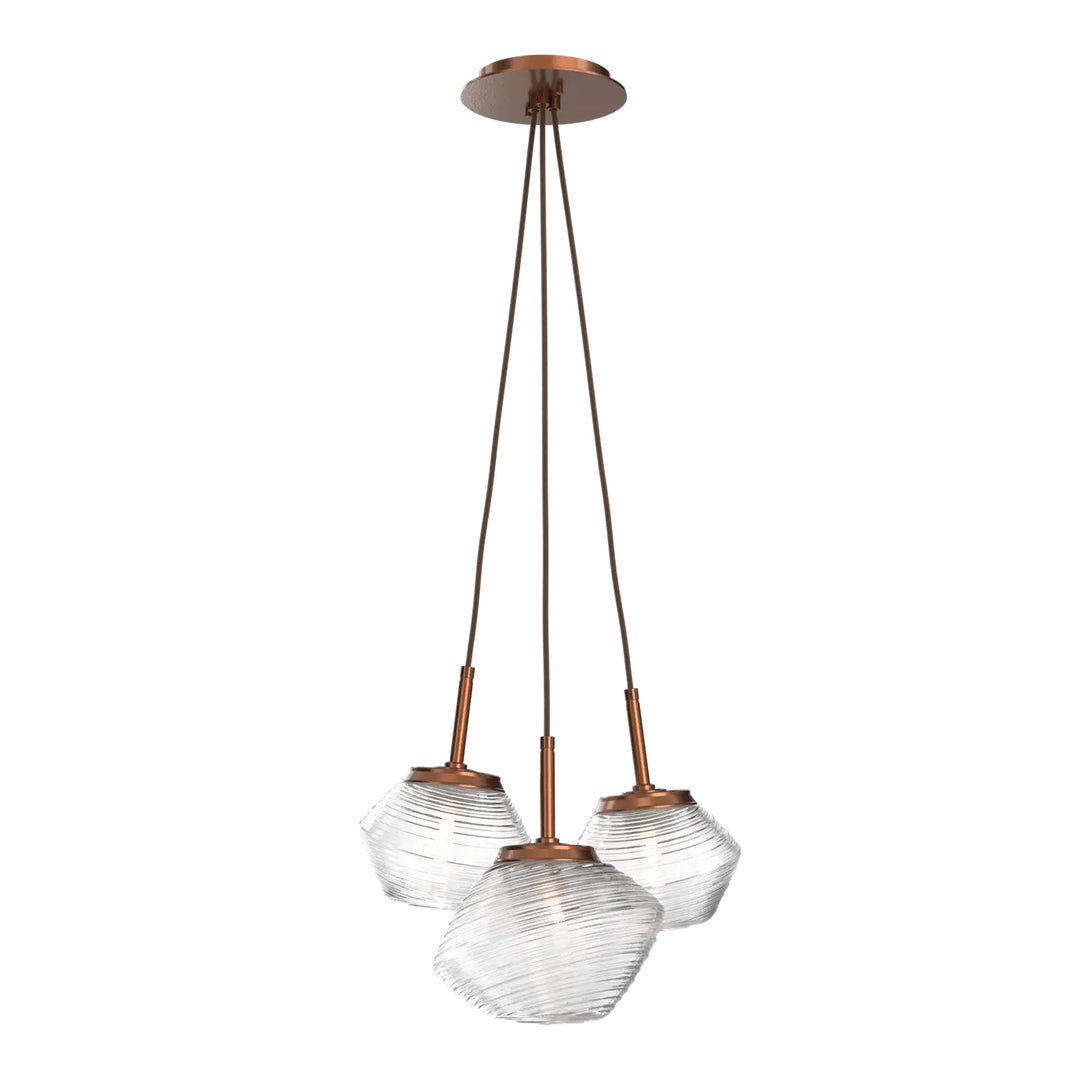 Mesa Cluster Pendant by Hammerton Studio 3 Lights in Burnished Bronze with Clear glass