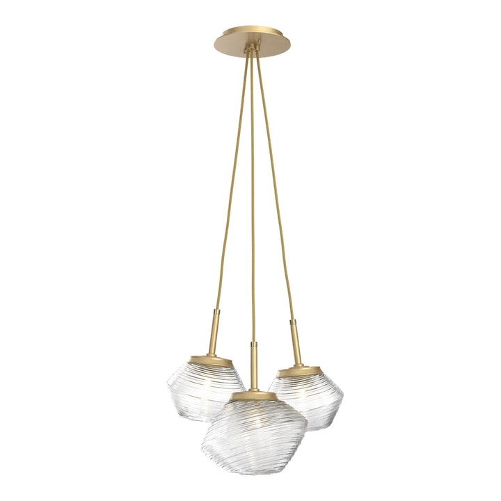 Mesa Cluster Pendant by Hammerton Studio 3 Lights in Gilded Brass with Clear glass