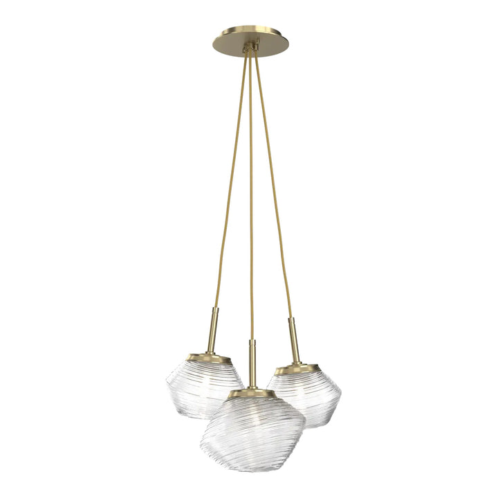 Mesa Cluster Pendant by Hammerton Studio 3 Lights in Heritage Brass with Clear glass