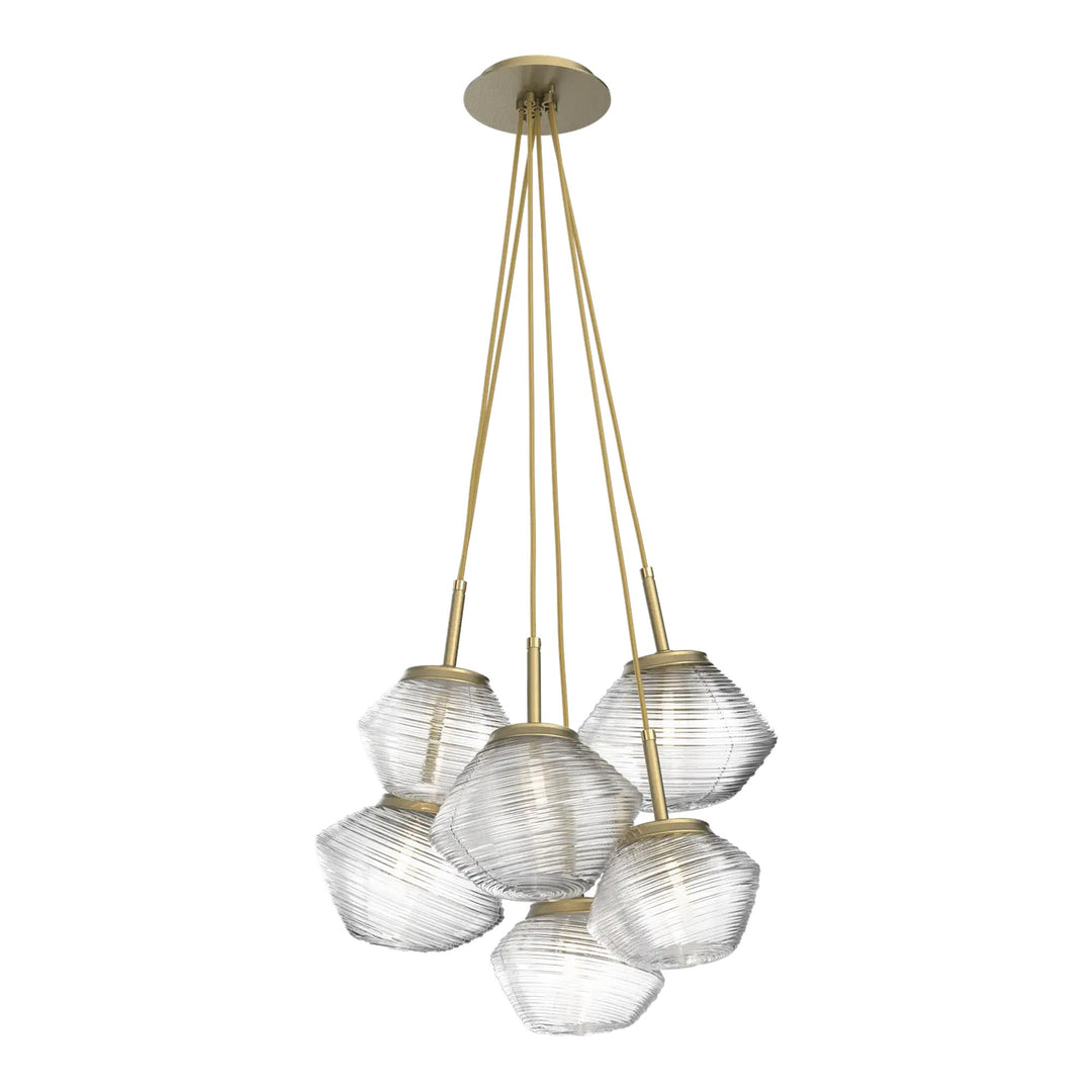 Mesa Cluster Pendant by Hammerton Studio 6 Lights in Gilded Brass with Clear glass