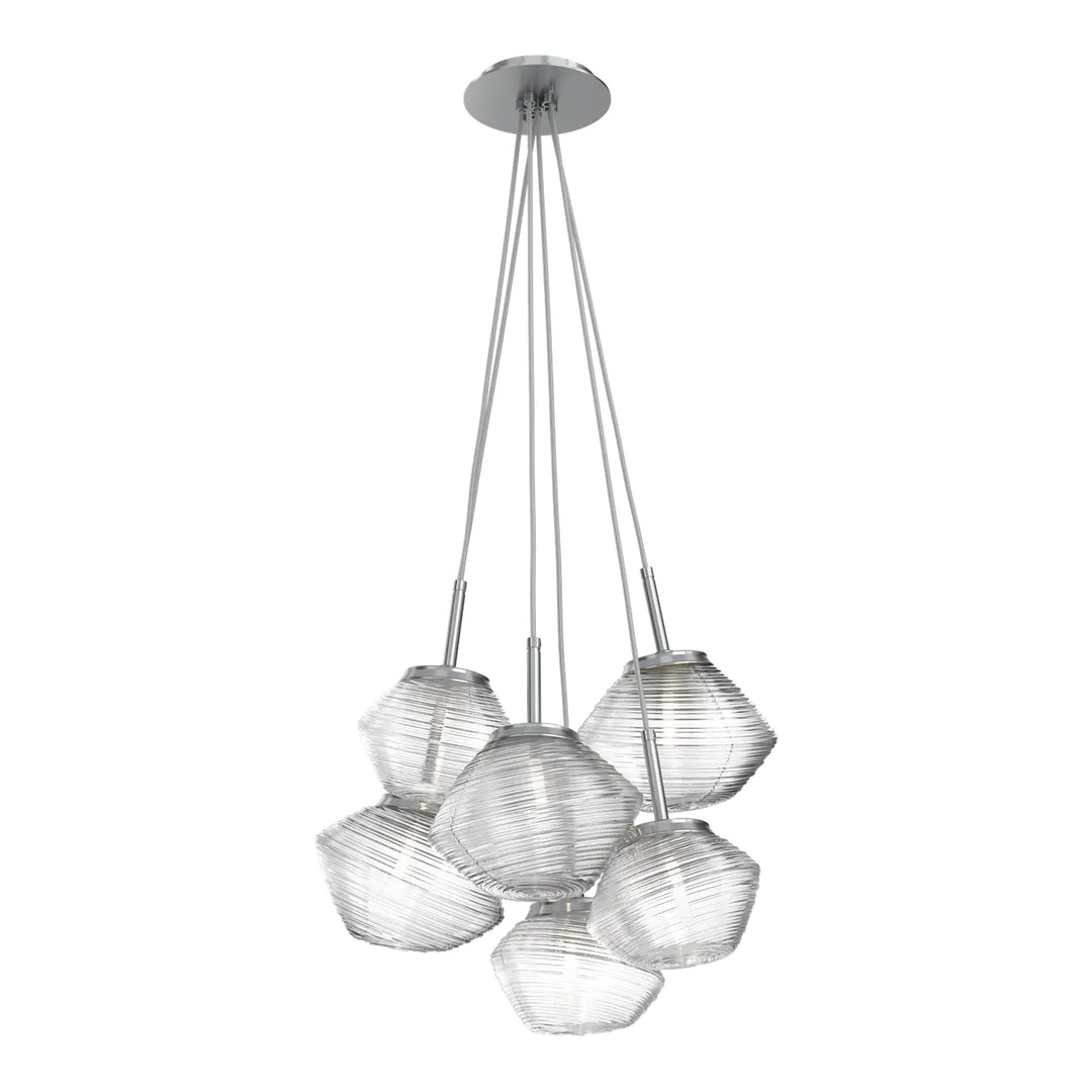 Mesa Cluster Pendant by Hammerton Studio 6 Lights in Satin Nickel with Clear glass