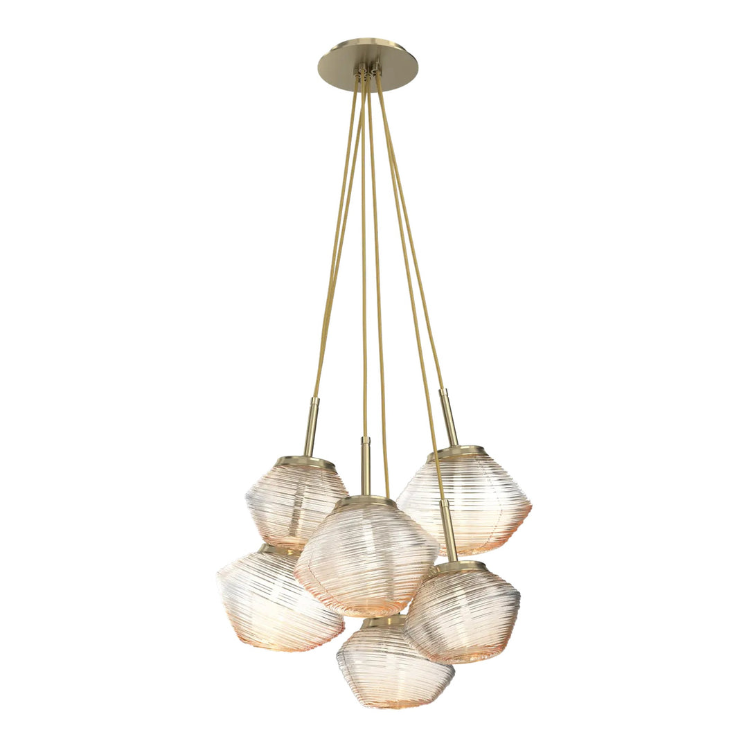 Mesa Cluster Pendant by Hammerton Studio in Heritage Brass with Amber glass