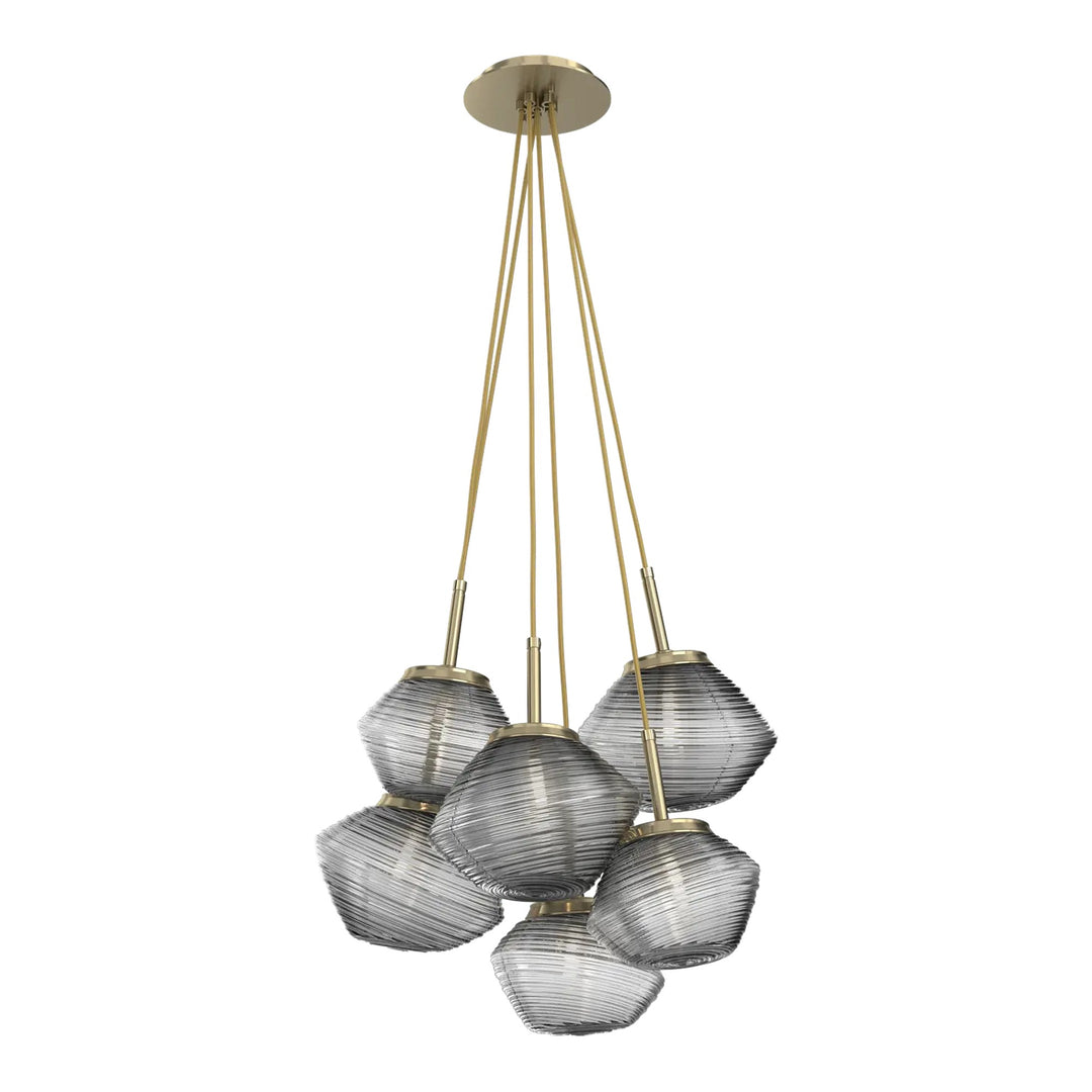 Mesa Cluster Pendant by Hammerton Studio in Heritage Brass with Smoke glass
